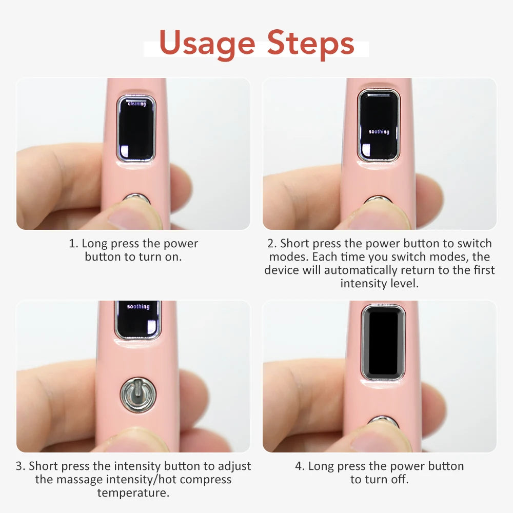 Facial Beauty Device Eye Massager Wand 3 Hot Compress Vibration Skin Care Tool for Relax Eye Dark Circles Eye Bags Puffiness