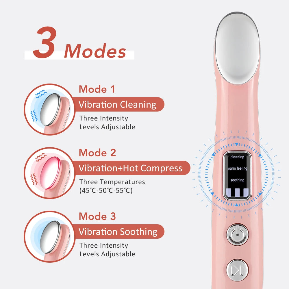 Facial Beauty Device Eye Massager Wand 3 Hot Compress Vibration Skin Care Tool for Relax Eye Dark Circles Eye Bags Puffiness