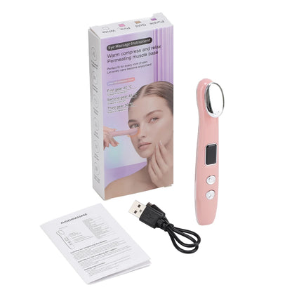 Facial Beauty Device Eye Massager Wand 3 Hot Compress Vibration Skin Care Tool for Relax Eye Dark Circles Eye Bags Puffiness