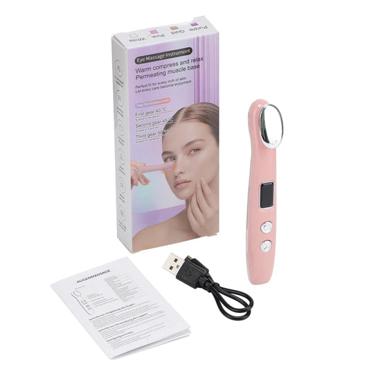 Facial Beauty Device Eye Massager Wand 3 Hot Compress Vibration Skin Care Tool for Relax Eye Dark Circles Eye Bags Puffiness