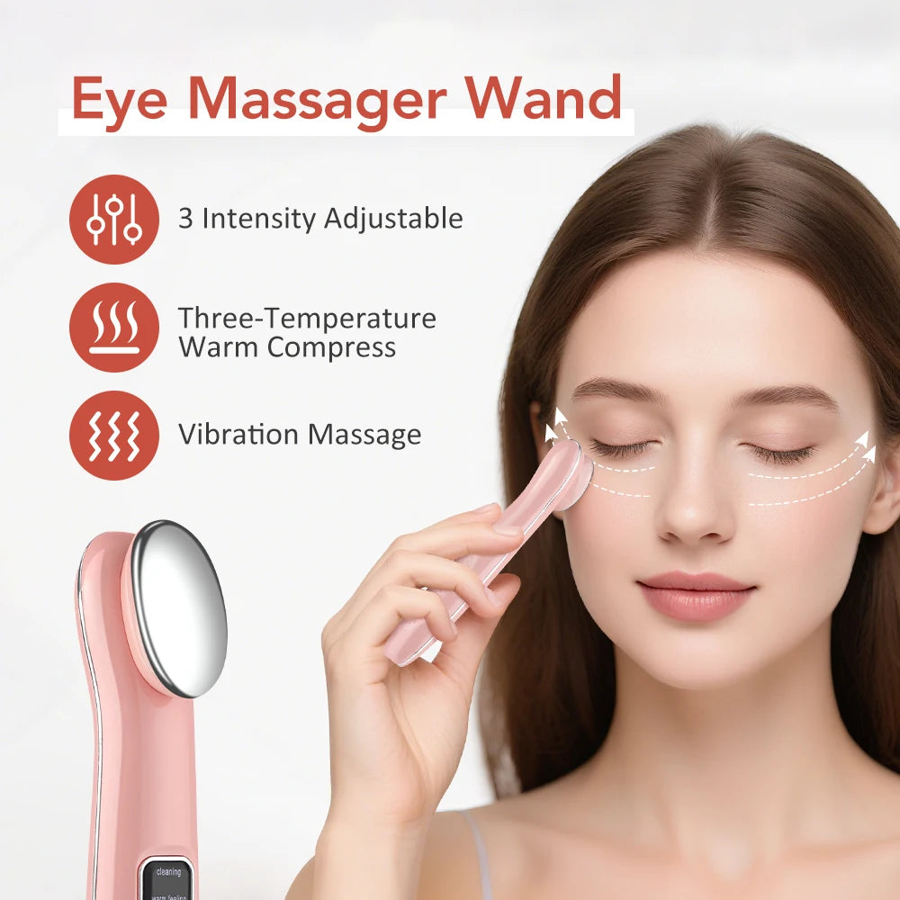 Facial Beauty Device Eye Massager Wand 3 Hot Compress Vibration Skin Care Tool for Relax Eye Dark Circles Eye Bags Puffiness