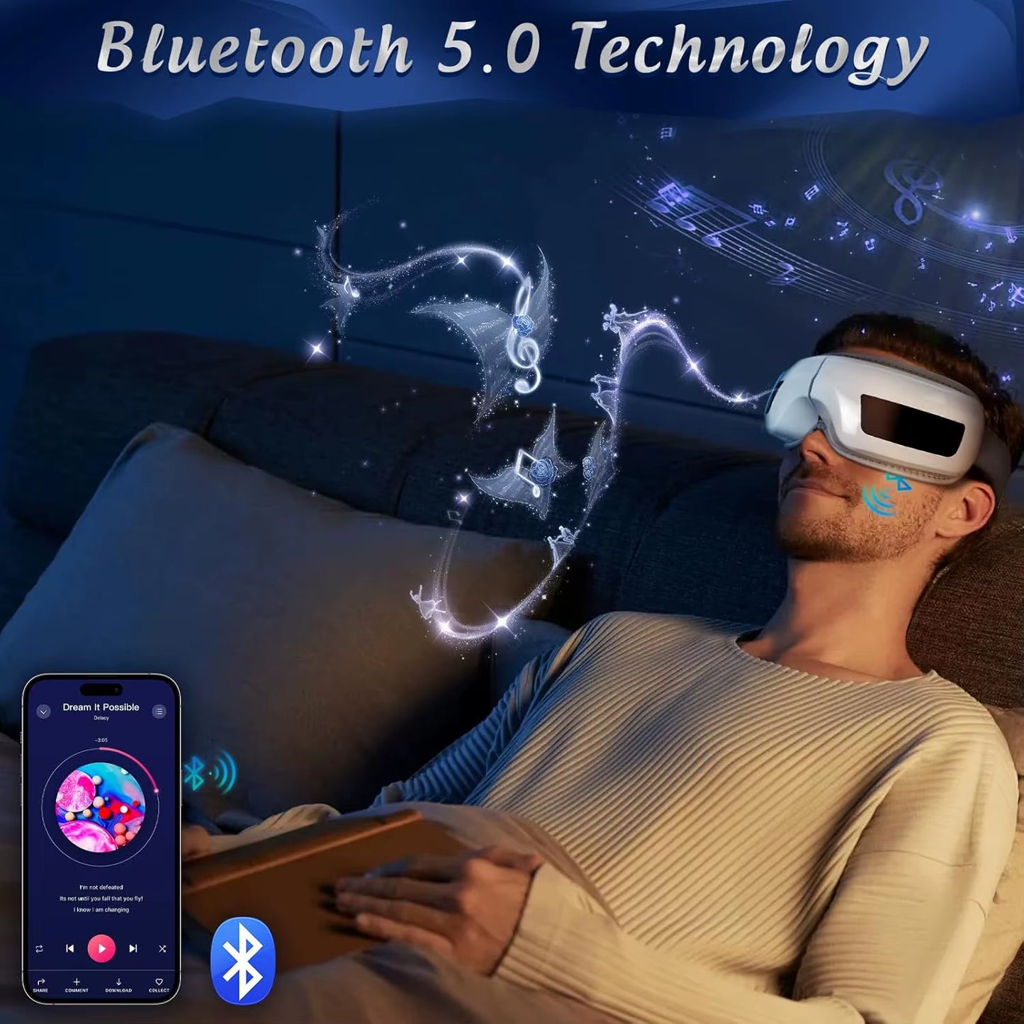 Heated Air Compression Eye Massager Mask with 180 Folding Design 5 Massage Modes Music-Complimentary Eye Care Gift