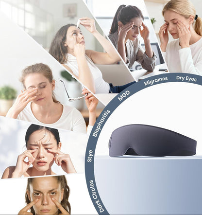 Heated Eye Mask, Cordless Electric Eye Mask Heated for Dry Eyes Relief, 3D Light Blocking, 3 Heat Levels, Warm Eye Compress & Eye Heating Pad, Sleeping Mask with Washable Cover